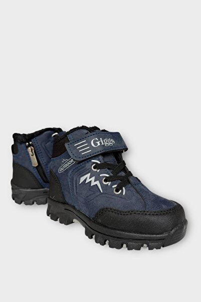 Liger Παιδικές μπότες καθημερινής χρήσης εξωτερικού χώρου, ανθεκτικές στο κρύο, με φερμουάρ Velcro και επένδυση από μαλλί, ΣΚΟΥΡΟ ΜΠΛΕ