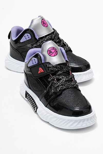 CCWAY AYAKKABI أحذية رياضية للأطفال مضيئة؛ أسود أبيض فضي