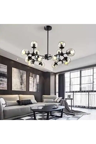 LED CONCEPT Lustra LED cu abajururi, neagra, rotunda, 90x90x76cm, 12xE27