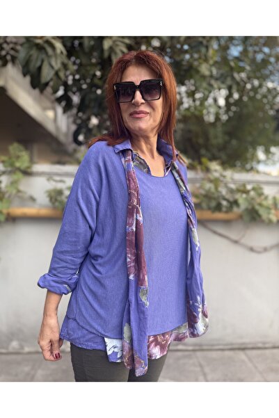 DenizEge Tricotaj italian Orkide cu cămașă și eșarfă violet