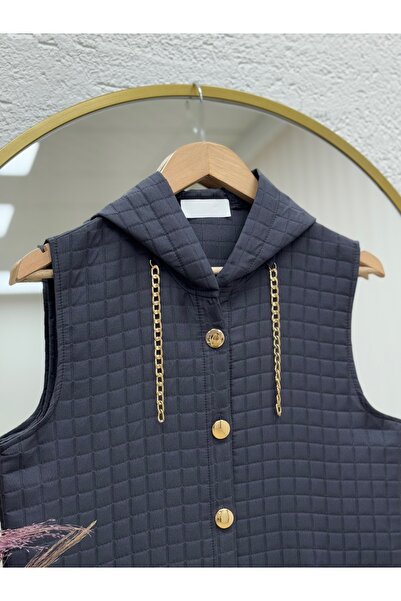 BENAHOLL Dorelle Καπιτονέ γιλέκο με κουκούλα με διπλή τσέπη-ZŞ6007 Ανθρακίτη