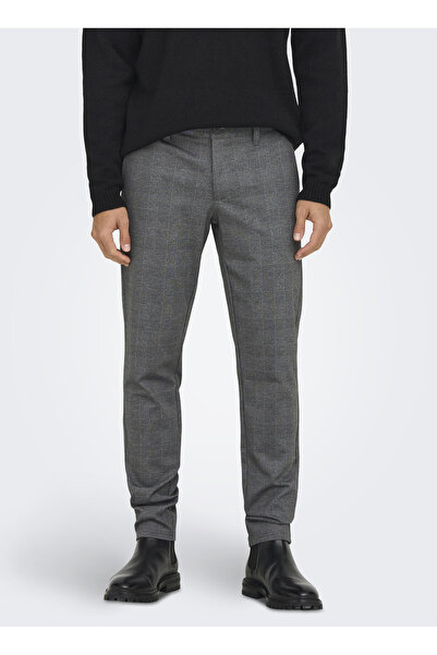 Only & Sons Orta Bel Dar Siyah Erkek Chino Pantolon ONSMARK SLIM CHECK PANTS 9887 NOOS