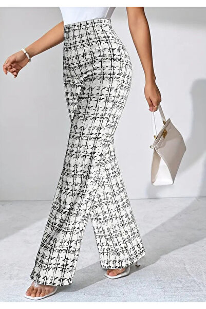 Little Visqon Kadın Yüksek Bel Paçaya Doğru Geniş Dokuma Pantolon