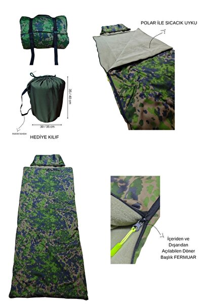 Med Online Military Dark Green Camouflage Sleeping Bag (-25) 220 Gr Fiber/180 Gr Fleece (215×75 cm) Camping & Earthquake