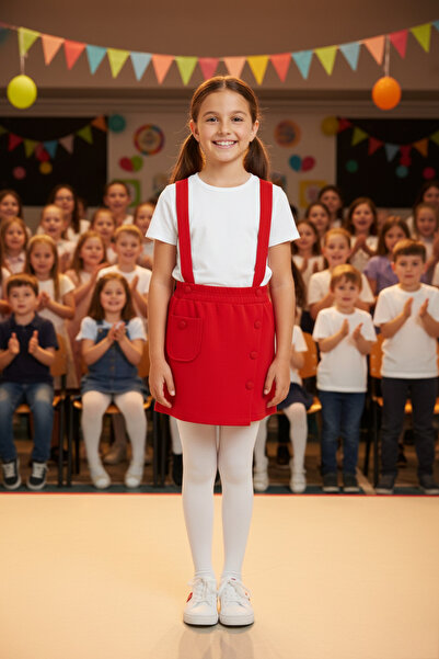 nacar çarşı Kız Çocuk Kırmızı Salopet 23 Nisan 29 Ekim Gösteri Kıyafeti