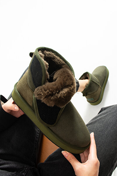 Güllü Shoes Haki Süet İçi Kürklü Kışlık Kadın Bot – Süet Uzun Bot, Kadın Kışlık Ayakkabı, Kürklü Kadın Bot