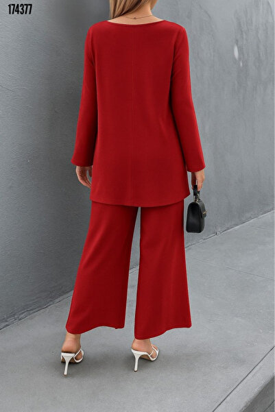 Modayakamoz Yeni Sezon Kadın Sandy İkili Takım Viskon Uzun Kollu Bluz ve Pantolon