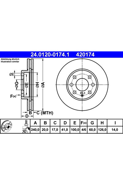 Ate Disc Frana Opel Corsa C Vauxhall Corsa Model 2/Corsavan Model 2 Caseta/