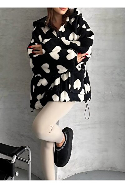 Noa Noa Heart Patterned Plush Coat