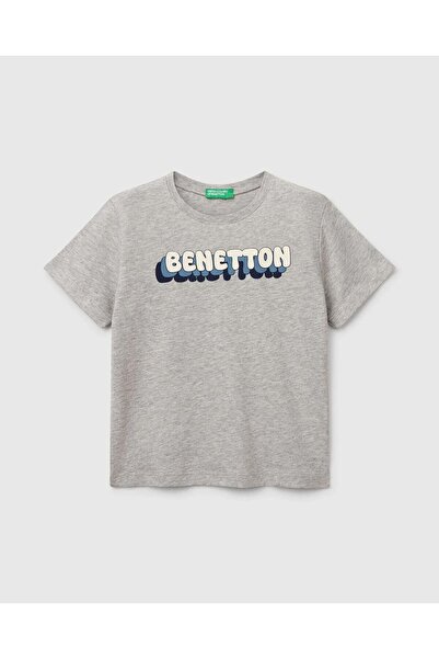 United Colors of Benetton Chlapčenské šedé tričko Melange Benetton s potlačou loga