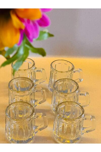 MAKRİ HOME 6’lı Kulplu Shot Cam Bardak, Çap: 4 cm • Yükseklik: 5 cm, 35 ml