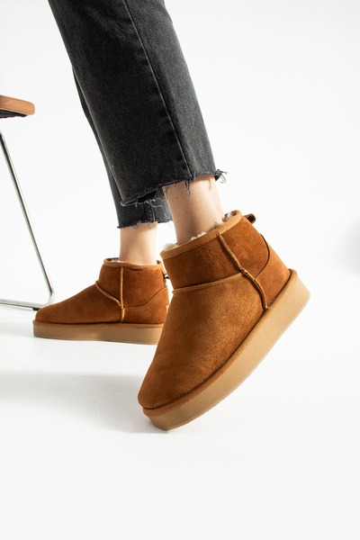 Güllü Shoes Taba Süet İçi Kürklü Kışlık Kadın Bot – Süet Kısa Bot, Kadın Kışlık Ayakkabı, Kürklü Kadın Bot