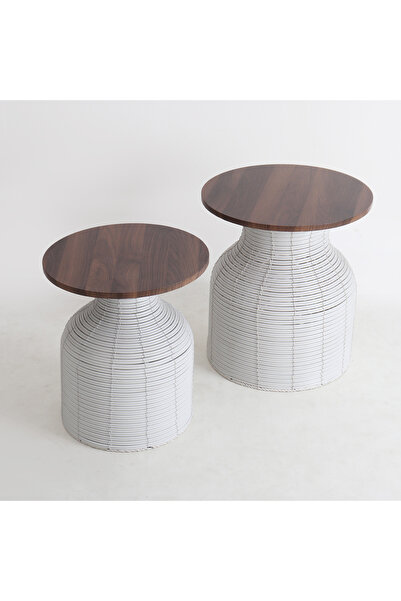 Vi Markets طقم طاولات خزف بأسطح خشبي