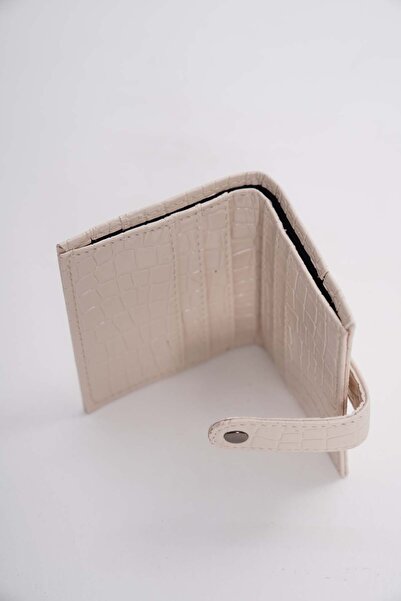 Çantacımstore Kadın Parlak Mini Cüzdan Krem-Ekru