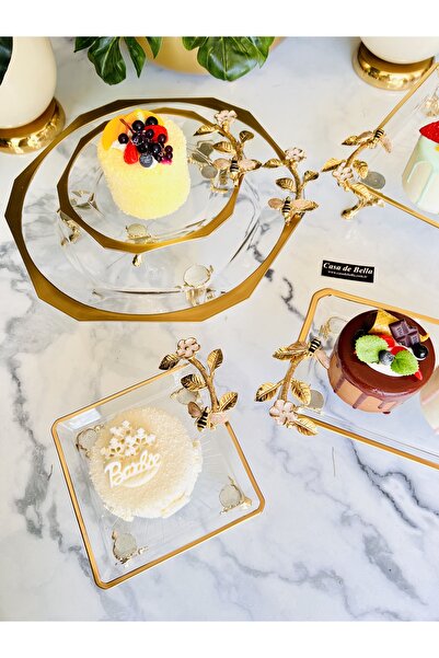 CASA DE BELLA Gold Edged 5 Piece Honey Beetle Presentation Serving Set