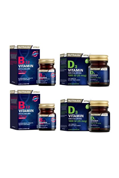 Nutraxin B12 Vitamini 1000 Mcg 60 Dilaltı Tableti X2 Adet + D3 Vitamini 1000 ...