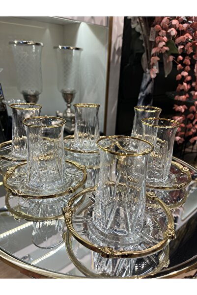 P&ORA PREMIUM KITCHEN PRODUCTS Real Gold Gilded Gold Rose Zamak Detailled Tea Set for 6 Person