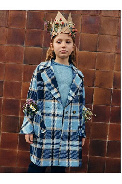 Abel & Lula Kız Çocuk Kaşe Mont - Lacivert Ekoseli