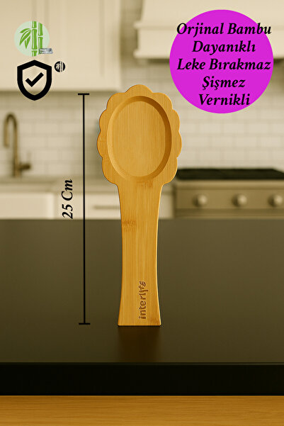 İnterlife Tezgah Üstü Kaşıklık Kirli Kepçe Kaşıklık Altlığı Kepçe Ve Kaşık Nihalesi Bambu