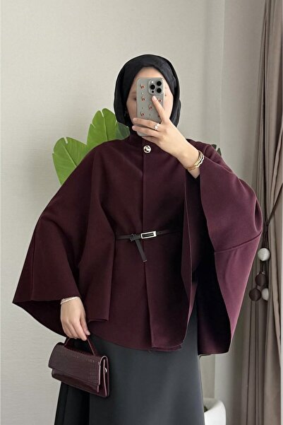 RFK Butik معطف نسائي كبير الحجم بحزام - لون أحمر داكن