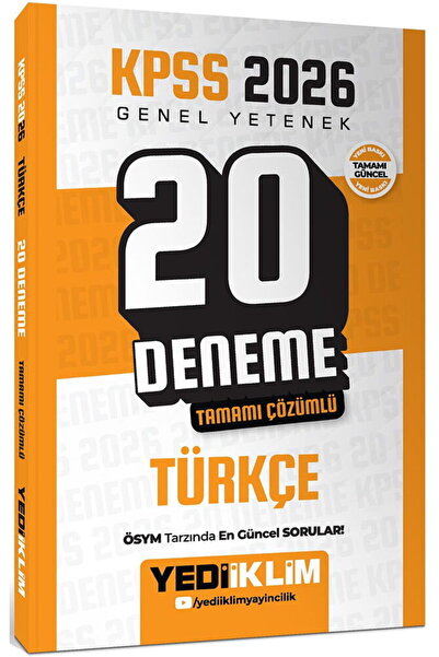 Yediiklim Yayınları KPSS 2026 Genel Yetenek Türkçe Tamamı Çözümlü 20 Deneme