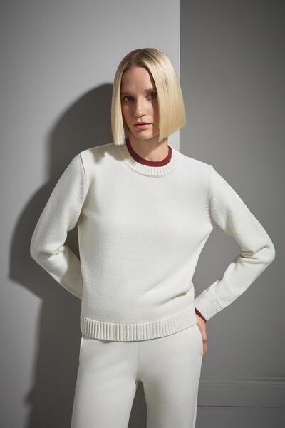 JOIN US Çift Kat Detaylı Ekru Triko Kazak