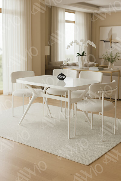 AVVİO Teddy Sandalye 80x120 Yemek Masası Mutfak Masası 4 Kişilik Masa Sandalye Takımı
