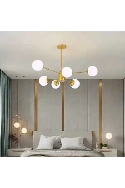 LED CONCEPT Lustra LED cu abajururi, aurie, rotunda, 70x15x48cm, 3xE27