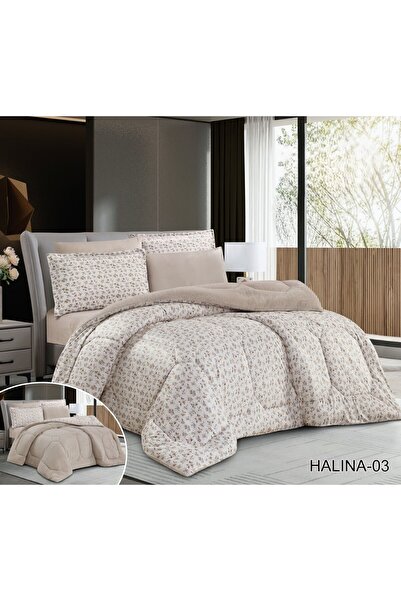 Roshen Winter double and half bed sheet set, 4 pieces, two sides, one plain velvet side and one patterned fur side, luxury for you and elegance for your room decor, 170*200