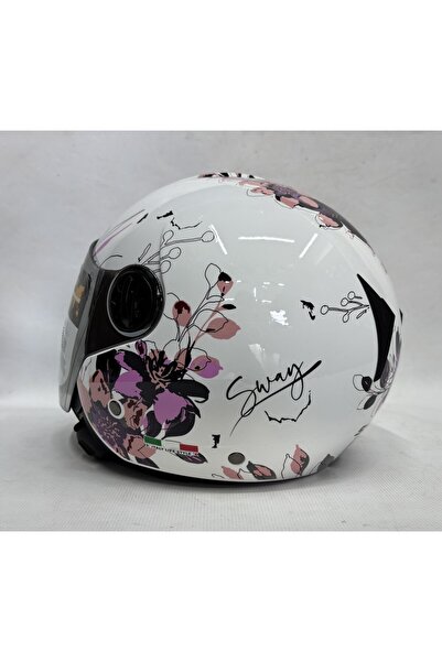 Sway 715 Yarım Kask İris Pembe Beyaz Renk Aynalı Renkli Vizör