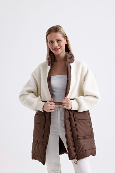 DOLCEBELLA Kadın Vizon Oversize Fleto Cepli Mont