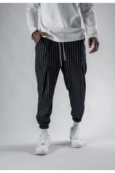 Superbluemexico Unisex Pleated Jacquard Striped Jogger Pants
