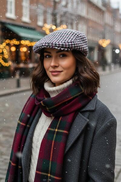 Külah Men's Herringbone Cap – Ecru Patterned Retro Flat Cap