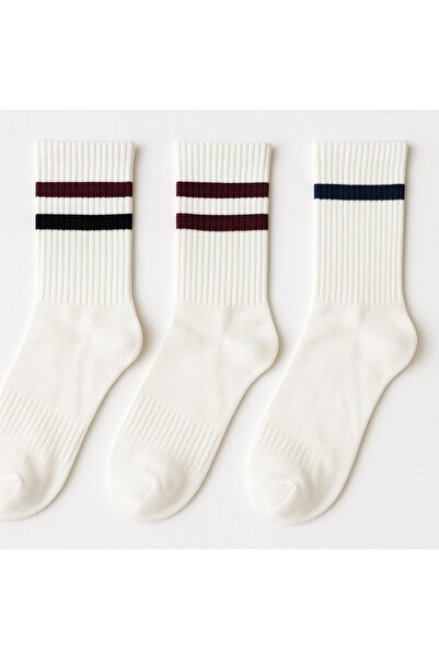 Scorpion Plus 3-Piece Striped White Sports Socks Set – Breathable, Seamless and Flexible Unisex Model (4