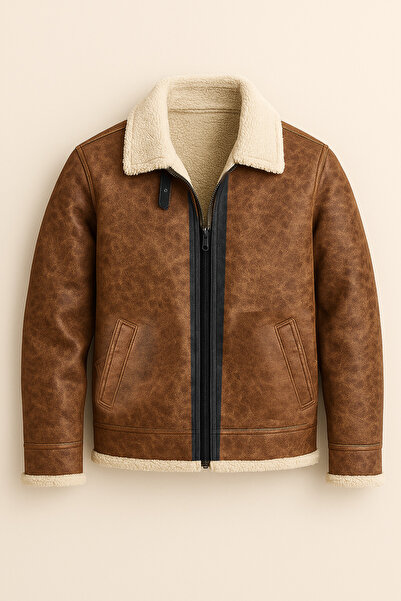Fiyesmen معطف رجالي من الجلد الصناعي المزخرف بالفرو -1038-