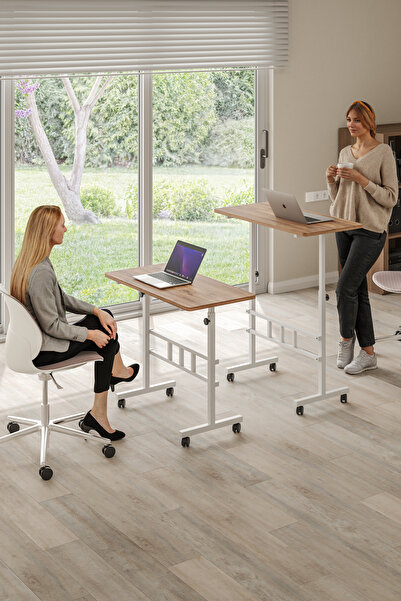 Mobitopya Yükseklik Ayarlı Ergonomik Çalışma Masası Atlantik Çam – Ev Ofis Bi...