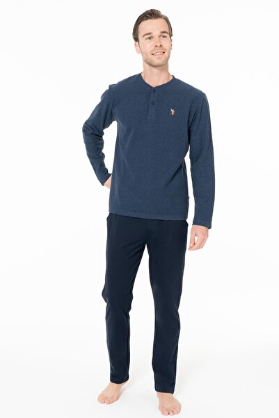 U.S. Polo Assn. Ανδρικό χειμερινό κοστούμι πιτζάμα με κουμπιά και μακρύ παντε...