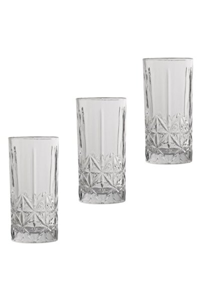 SHOPIENS Set de 3 pahare, model în relief, transparente, 350 ml