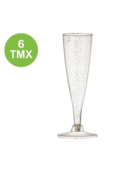 SHOPIENS Champagne glasses, set of 6, reusable, gold glitter, 130ml, plastic