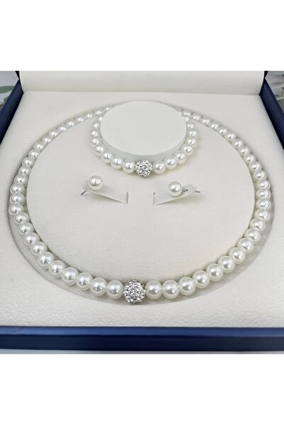 esplendor İnci Taşlı Kadın Kolye Bileklik Küpe Seti – Zarif Gelin Takı Seti, ...