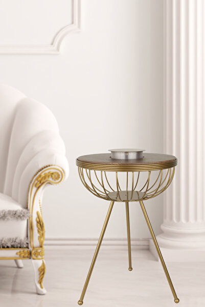 Begüsa Velmora Ledli Pilli Sehpa Eskitme Ceviz Ahşap