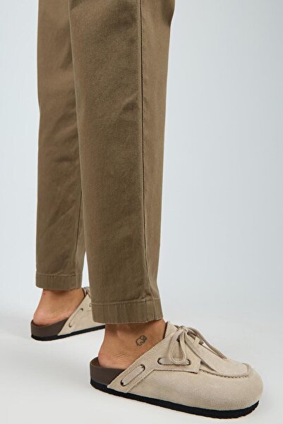 Manijero Karis Women's Genuine Leather Lace-Up Sabo Beige Slippers