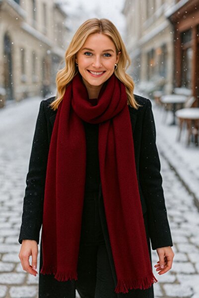 FELLMENS Burgundy Soft Textured Thick Women's Shawl