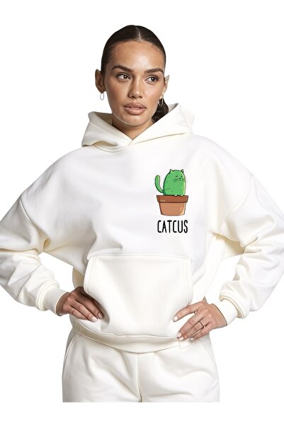 ArtYus Φούτερ Unisex Catcus Colorful Special με τύπωμα Cotton oversized με κο...