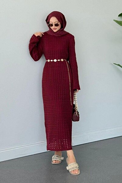 MyRia Mesh Knitwear Dress Lined, No Show Underneath, Burgundy