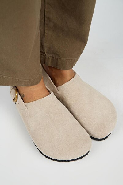 Manijero Antonella Women's Leather Genuine Leather Back Strap Sabo Beige Sandals