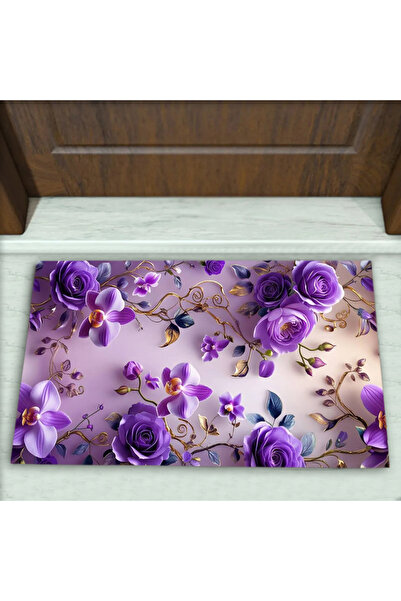 Colorix Carpet Çiçek Desenli Dekoratif Kapı Önü Paspası No: 2702