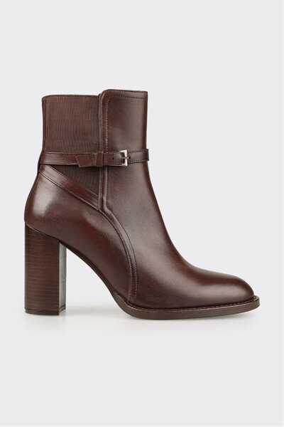 Elle Shoes Kahve Deri Kadın Yüksek Topuk Bot