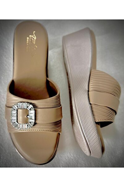 Generic Elegant Women’s Sandal with Rhinestone Buckle – Comfortable Slip-On Wedge Slippers For Ladies