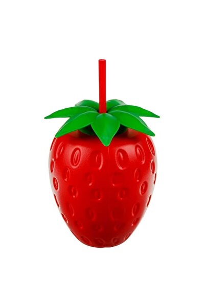 SHOPIENS 3D Strawberry-shaped Plastic Cup with Straw, 0.9 L - MYONNA IT & E-COMMERCE